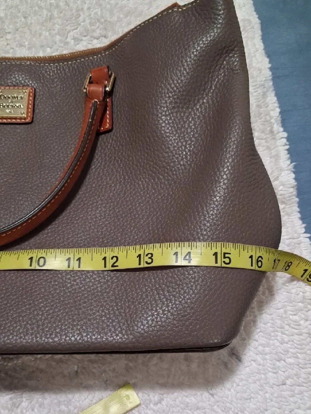 Dooney & Bourke Brown Pebble Leather Tote with Tan Trim - Picture 13 of 15